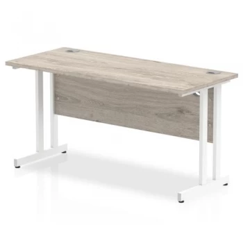 image of Trexus Rectangular Slim Desk White Cantilever Leg 1400x600mm Grey Oak