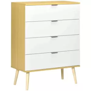 image of HOMCOM Chest Of Drawers 4 Drawer Unit Storage Cabinet White And Natural