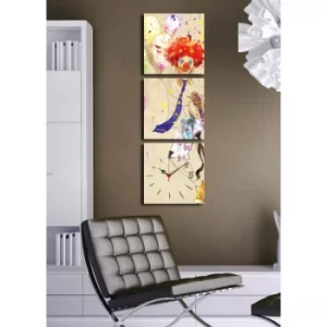 3P2828CS-17 Multicolor Decorative Canvas Wall Clock (3 Pieces)