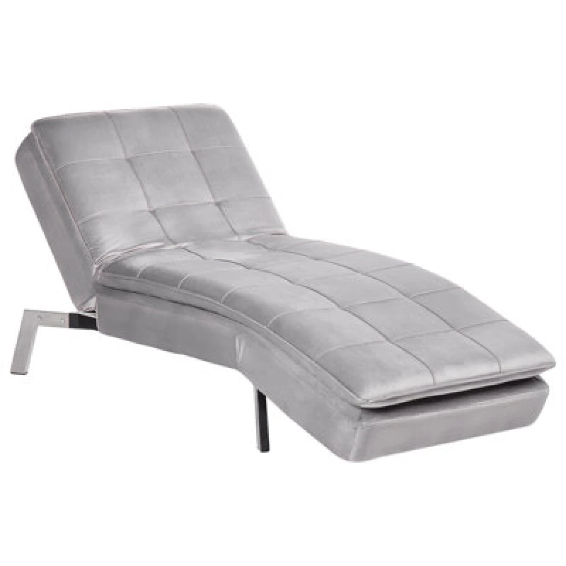 Image of Beliani Chaise Longue Loiret Velvet Light Grey