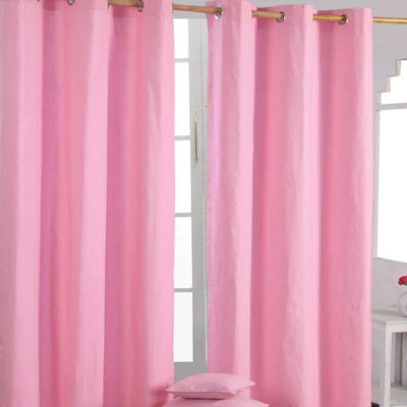 Image of Homescapes Plain Pink Cotton Eyelet Curtains 117 X 137 Cm
