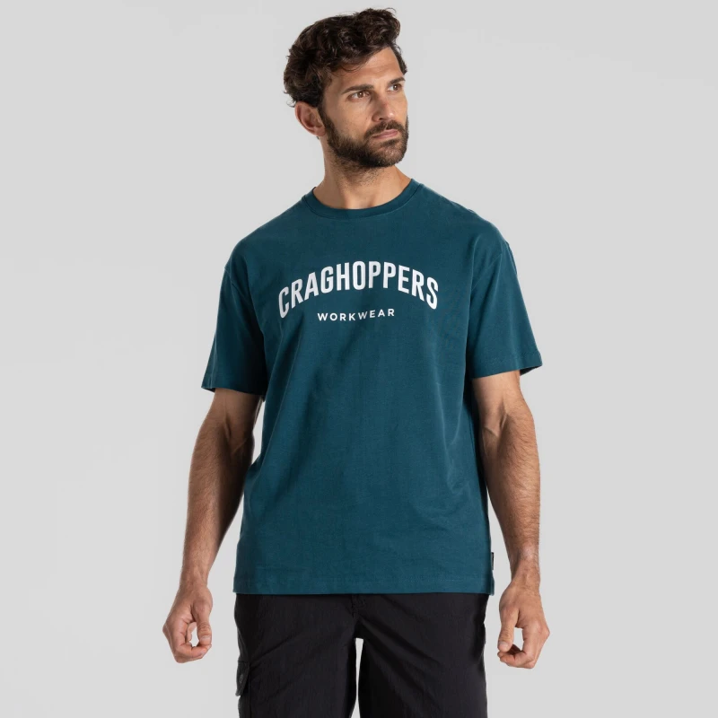 Image of Craghoppers Craghoppers Men Burnsall Short Sleeved Brand Carrier T-Shirt in Dark Blue Size: 2X-large Dark Blue XXL Male 5063019679334