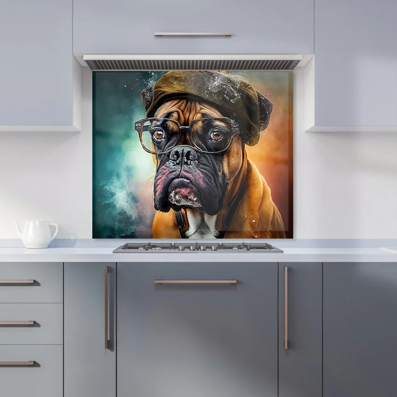 Image of Warren Reed - Designer Boxer Dog Splashart Kitchen Splashback Size: 600mm x 750mm Multicolor Unisex 600mm x 750mm