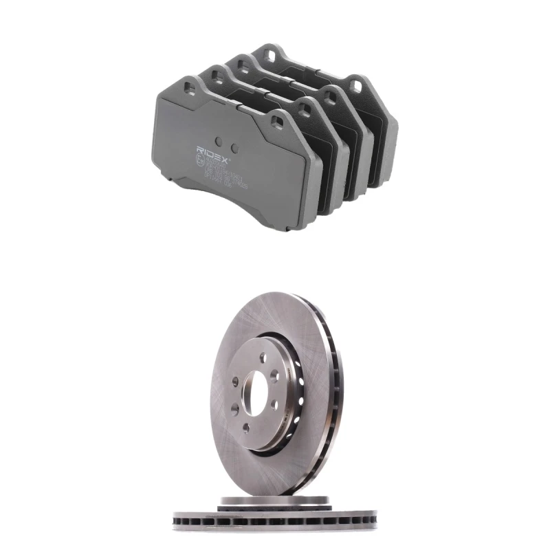 Image of RIDEX 3405B3111 Brake disc and pads set Front Axle, Brake Disc Type: internally vented, excl. wear warning contact Brake Set,disc brakes (3405)