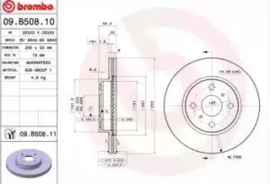 Image of BREMBO Brake disc Internally Vented 09.B508.11 Brake rotor,Brake discs TOYOTA,ASTON MARTIN,iQ (_J1_),Cygnet Schragheck