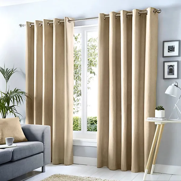 image of Fusion Sorbonne 100% Cotton Eyelet Lined Curtains, Natural, 46 x 72" - Fusion SNENL46726LUU