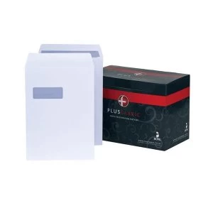 Image of Plus Fabric Pocket Envelopes 120gm2 Press Seal Window C4 White 1 x Pack of 250