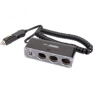Image of Draper 3 Way Car 12v Extension Lead and USB Adaptor