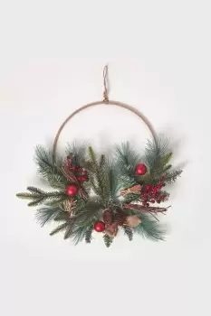 image of Round Metal Hoop Traditional Christmas Wreath