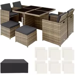 Image of Tectake Manhattan 8-seater Rattan Dining Set W/ Protective Cover - Brown/Black