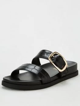 image of OFFICE Synthia Double Buckle Flat Sandal - Black Croc, Black Croc, Size 6, Women