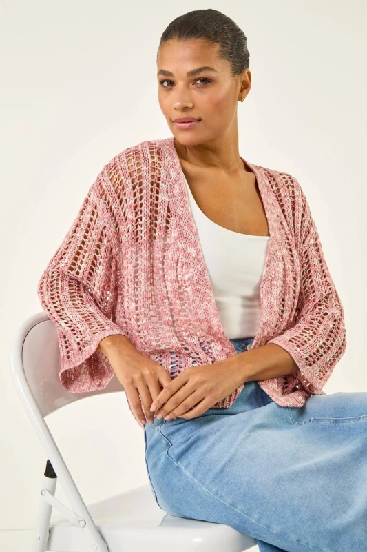 Image of Roman Womens Spacedye Open Knitted Cardigan in Light Pink Size: 10 Light Pink Female 10