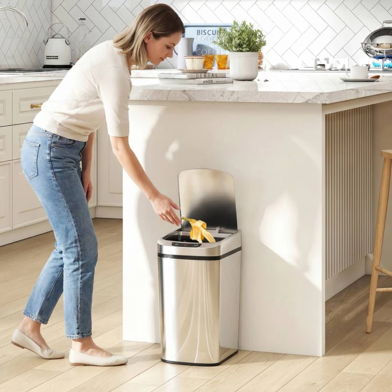 Image of HOMCOM 12L Sensor Bin, Automatic Touchless Motion Sensor Kitchen Bin in Silver Silver Unisex