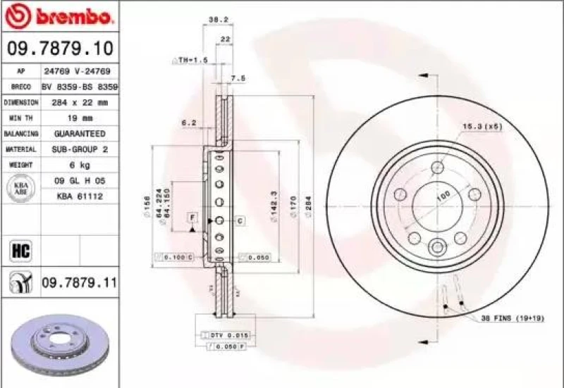 Image of BREMBO 09.7879.11 Brake disc internally vented, Coated Brake Disc (82)