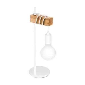 Image of Table Lamp Desk Hangman Light White Steel & Wood Arm 1 x 10W E27 Bulb