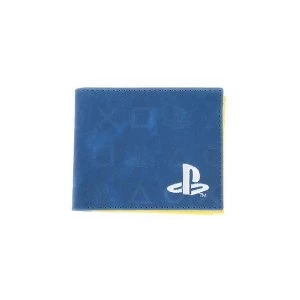 Image of Sony - Icons All-Over Print Mens Bi-Fold Wallet - Blue/Yellow