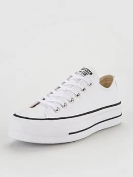 Image of Converse Chuck Taylor All Star Platform Lift Clean Leather Ox - White/Black, Size 4.5, Women