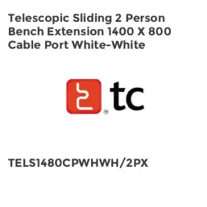 image of TC Group Telescopic Sliding 2 Person Bench Extension 1400 x 800 Cable Port White