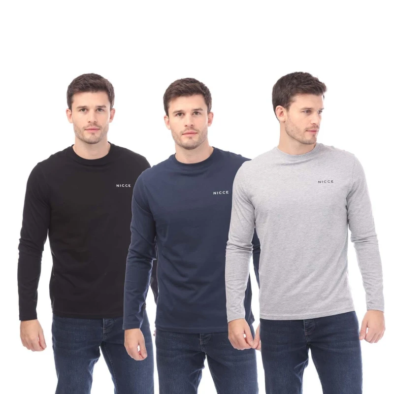 Image of Nicce Julian LS 3 Pack T-Shirts - Black S