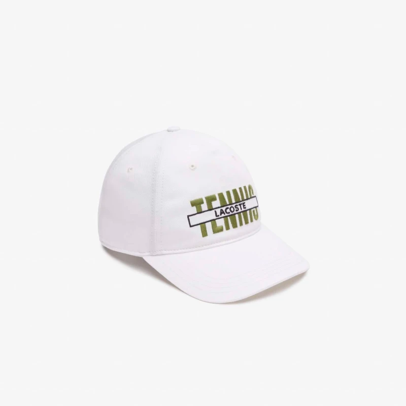 Image of Lacoste Embroidered Cotton Gabardine Cap - Cream Cream M