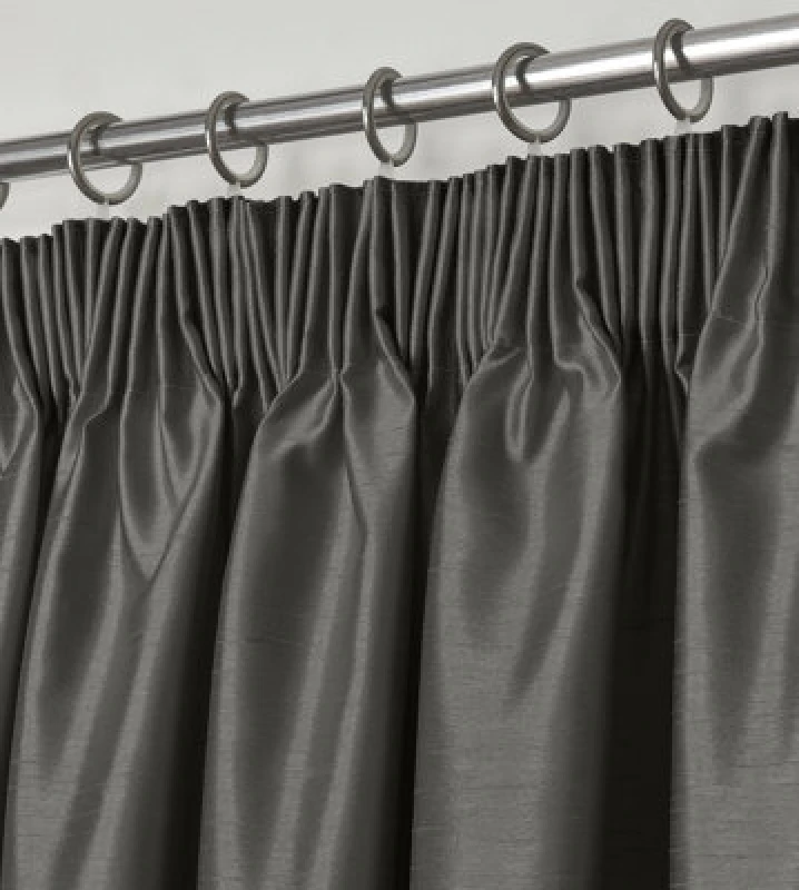 Image of Intimates Modern Ring Top Curtains, Ready-Made High-Quality Faux Silk, Machine Washable, Energy-Saving Living Room Curtains - Charcoal