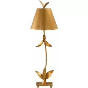 image of Table Lamp Gold Silver Leaf Column Tapered Shade Finial Gold Leaf LED E27 60W