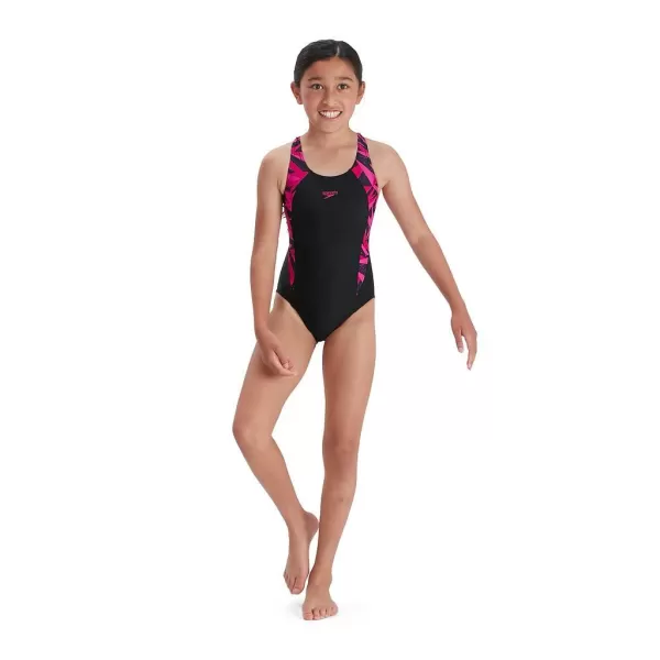 Image of Speedo HyperBoom Splice Muscleback Teen Swimsuit Black/Pink 15-16 Years / 34"