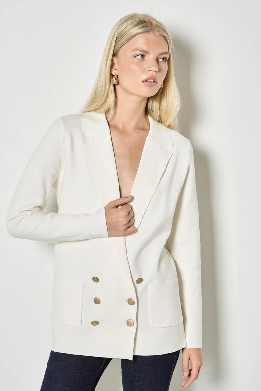 Image of Apricot Womens Rib Knitted Blazer in Cream Size: 14 Cream Female 14
