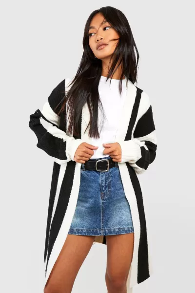 Image of Wide Stripe Belted Cardigan