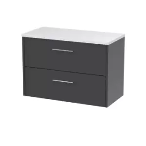 image of Hudson Reed Juno 800mm Wall Hung 2 Drawer Vanity & Sparkling White Laminate Top - Graphite Grey