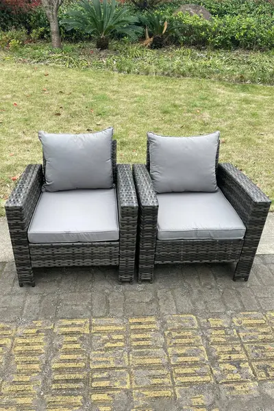 image of Fimous 2 Seater Outdoor Dark Grey Rattan Lounge Complete Sofa Set with Seats Cushions