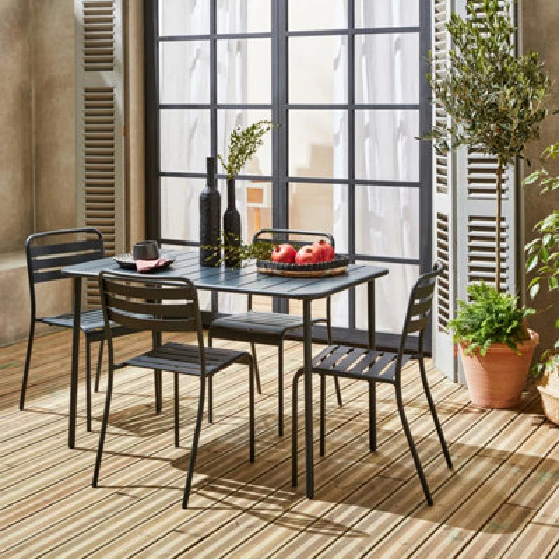 Image of Sweeek - 4-Seater Rectangular Steel Garden Table Set With Chairs Amelia Anthracite 120X70X72.5 Cm