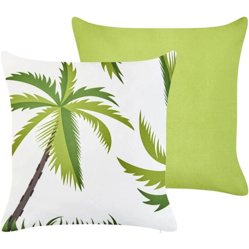 Image of Beliani Set Of 2 Outdoor Cushions Seaside Plant Pattern 45 X 45cm Green