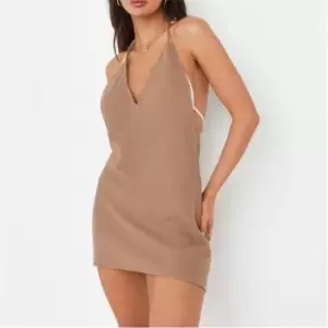 Missguided Textured Halterneck Beach Cover Up Dress - Brown