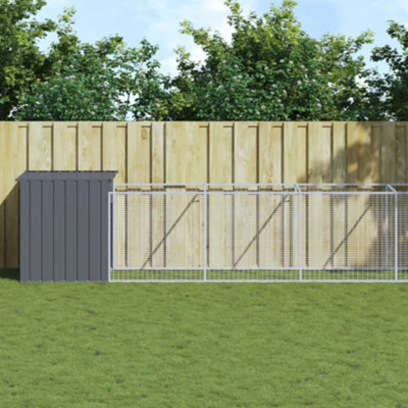 Image of VIDAXL Dog House with Run Anthracite 110x609x110cm Galvanised Steel Vidaxl 3189080