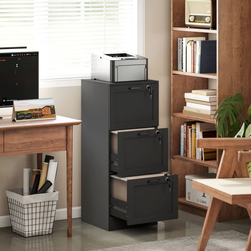 Image of HOMCOM 3-Drawer File Cabinet, Lockable Filing Cabinet for A4 Letter, Black Unisex