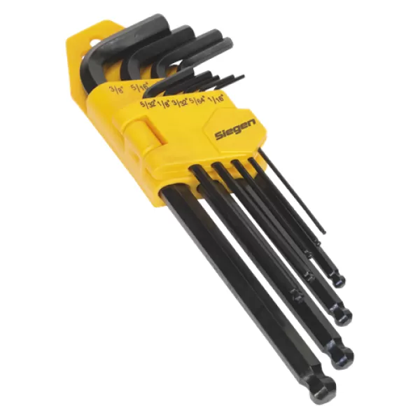 Image of Genuine SEALEY S01098 Ball-End Hex Key Set 9pc Long Imperial