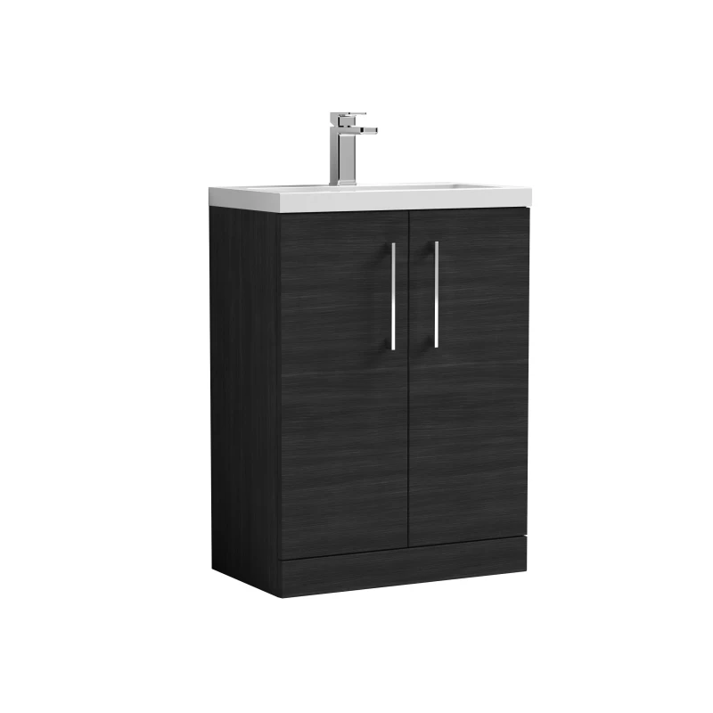 Image of Balterley Floor Standing 2 Door Vanity Polymarble Basin Woodgrain Black 600mm Black unisex