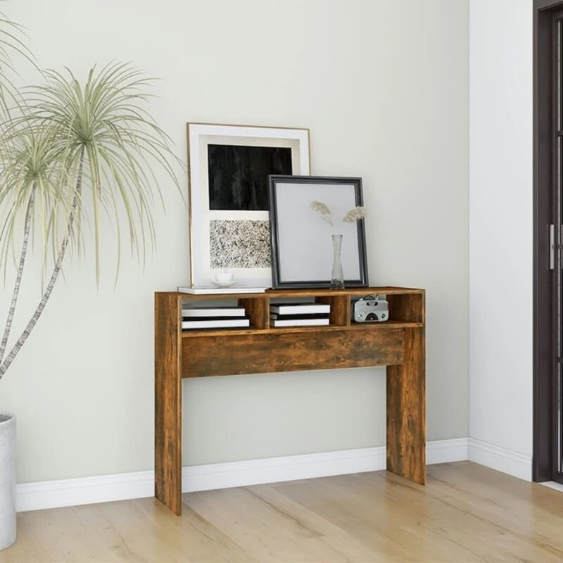 Image of Vidaxl Console Table Smoked Oak 105X30X80 Cm Engineered Wood, Brown 815939