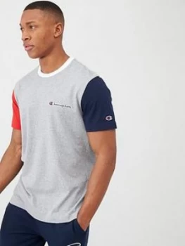 Image of Champion Team Stripes Crewneck T-Shirt - Grey/Multi, Grey Multi, Size S, Men