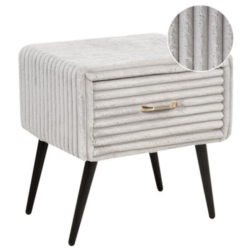 Image of Beliani 1 Drawer Bedside Table Flayat Corduroy Light Grey
