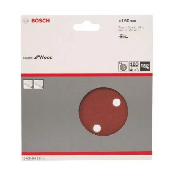 image of Bosch Red Wood Sanding Disc 150mm 150mm 180g Pack of 5