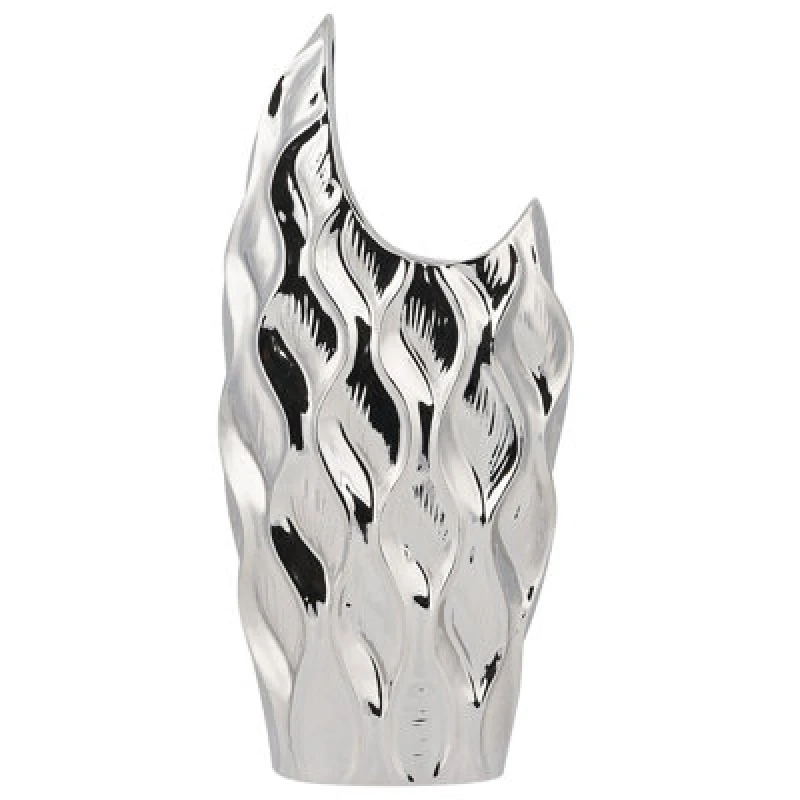 Image of Beliani Decorative Vase Haluza Stoneware 35cm Silver