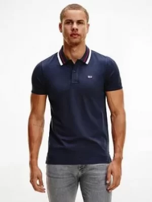 Image of Tommy Jeans Tommy Jeans Classics Tipped Stretch Polo Shirt, Twilight Navy, Size L, Men