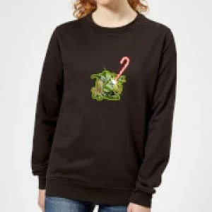 image of Star Wars Candy Cane Yoda Womens Christmas Sweatshirt - Black