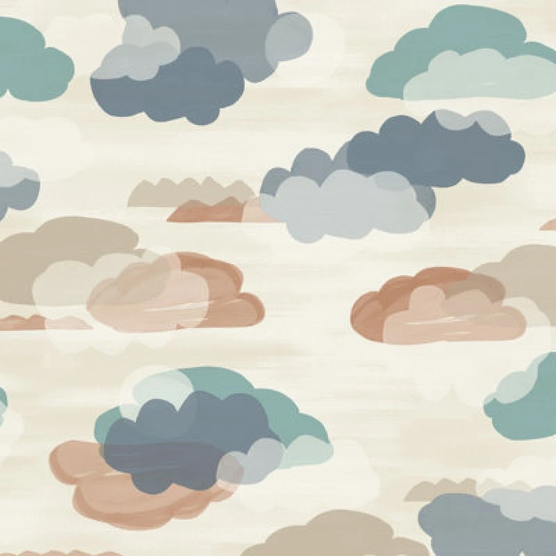 Image of Grandeco Figari Fluffy Clouds Nursery Textured Wallpaper, Blue
