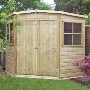 image of 8' x 8' Shire Premium Pressure Treated Wooden Corner Garden Shed (2.25m x 2.33m)