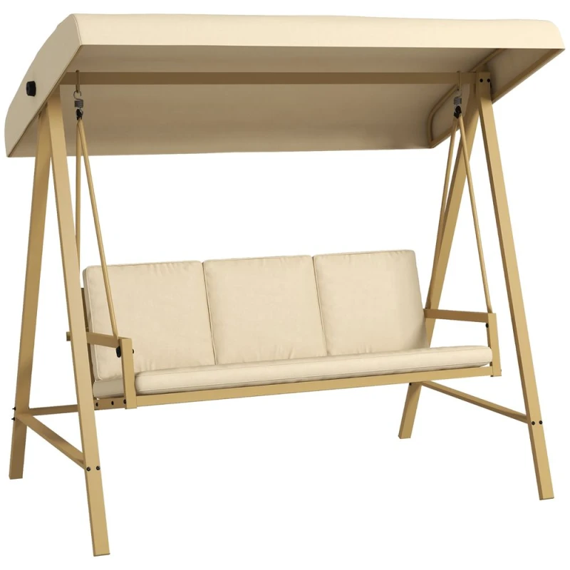 Image of Outsunny 3 Seater Swing Chair w/ Adjustable Canopy - Beige 84A-307V70BG