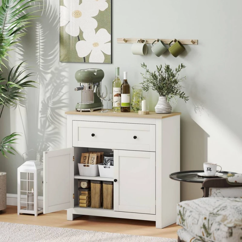 Image of HOMCOM Sideboard, Kitchen Storage Cabinet w/ Adjustable Shelf, Drawer in Cream Cream Unisex