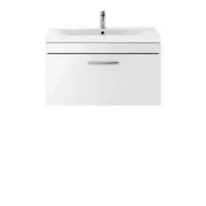 image of Nuie Athena 800 Wall Hung Single Drawer Vanity & Mid-edge Basin - Gloss White